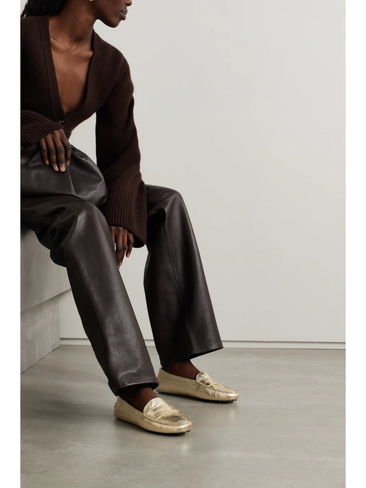 Gommino Metallic Textured-leather Loafers
