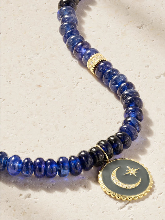 Celestial 14-karat Gold, Sapphire, Diamond And Enamel Necklace