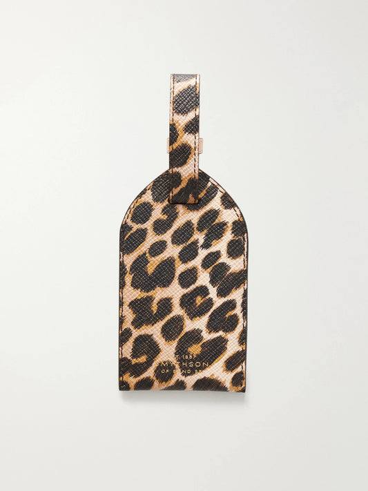 Smythson Panama Leopard-print Leather Luggage Tag