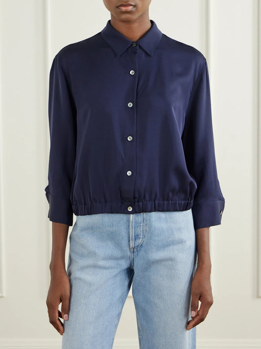 Theory Gathered Crop Silk-crepe Shirt