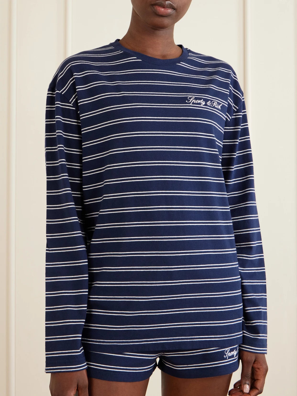 Logo-embroidered Striped Cotton-jersey Long-sleeve Top