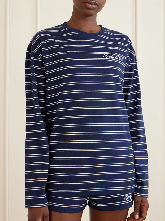 Logo-embroidered Striped Cotton-jersey Long-sleeve Top