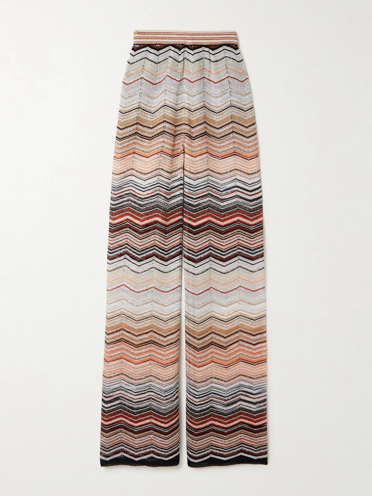 Sequin-embellished Striped Metallic Crochet-knit Wide-leg Pants