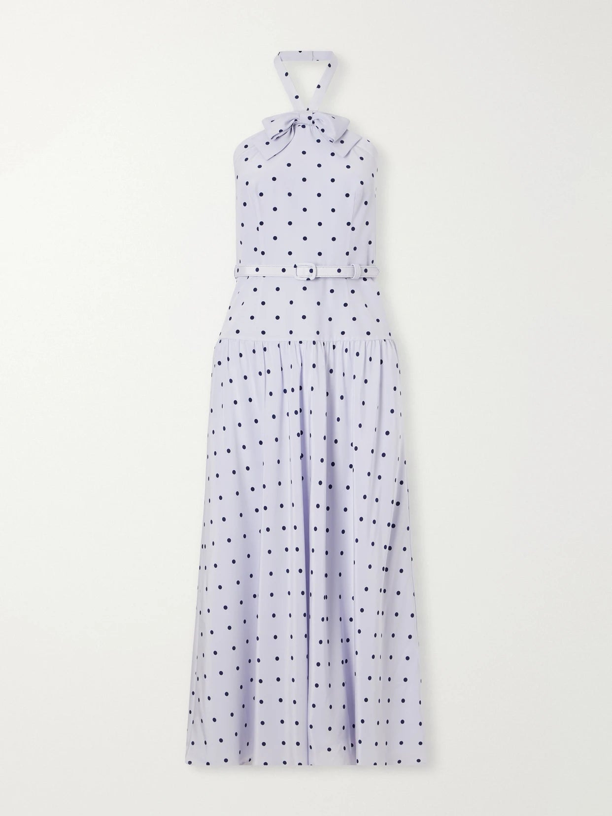 Image of Dresses. Product name - Belted Polka-dot Bow-detail Silk Midi Dress in Blue colour by brand - Alessandra Rich
