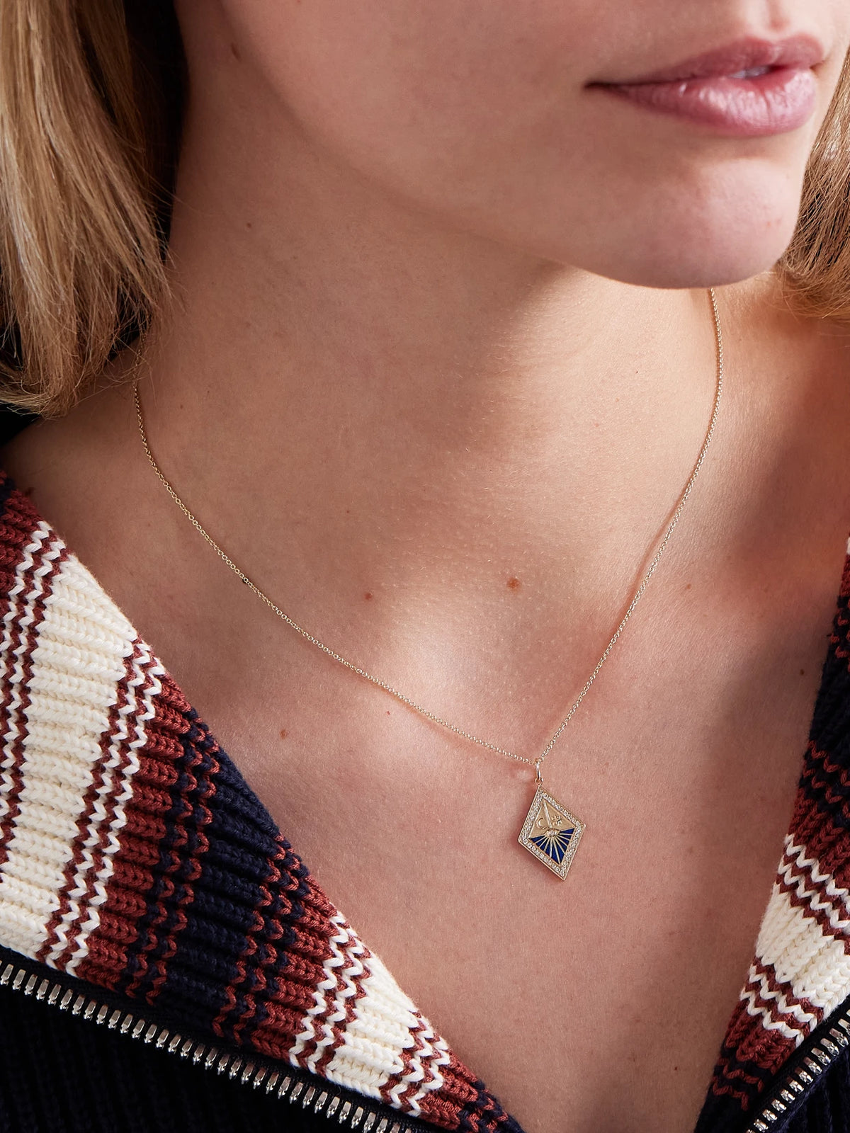 Image of Necklaces. Product name - Sundial 14-karat Gold, Enamel And Diamond Necklace in Blue colour by brand - Sydney Evan