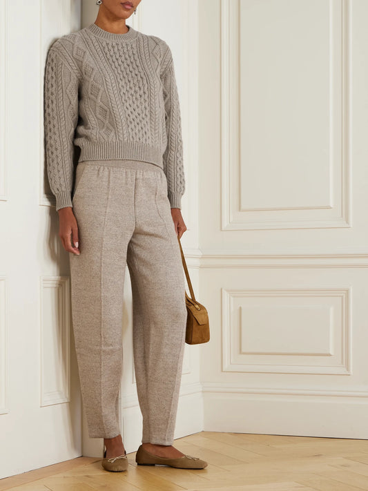 Image of a model wearing Outerwear. Product name - Eyre Cashmere-blend Sweater in Light brown colour by brand - Loro Piana