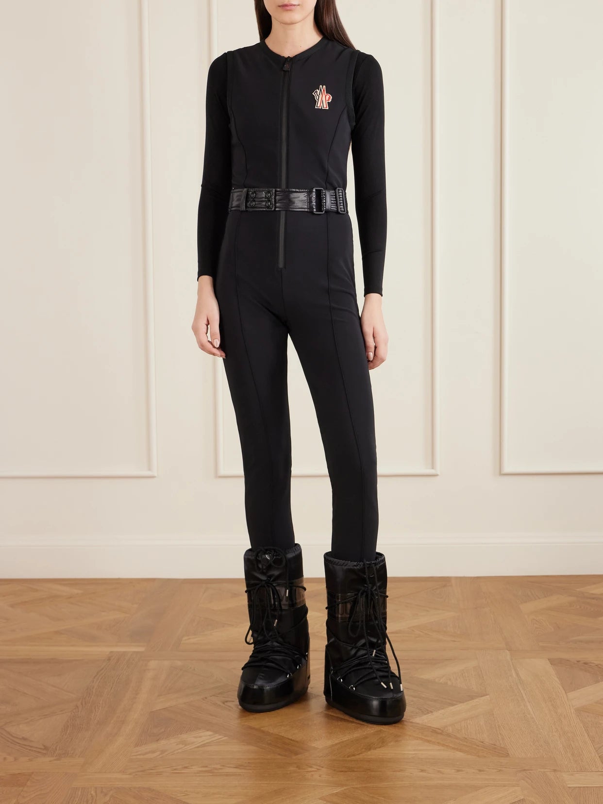 Image of Others. Product name - Shell-trimmed Belted Neoprene Ski Suit in Black colour by brand - Moncler Grenoble