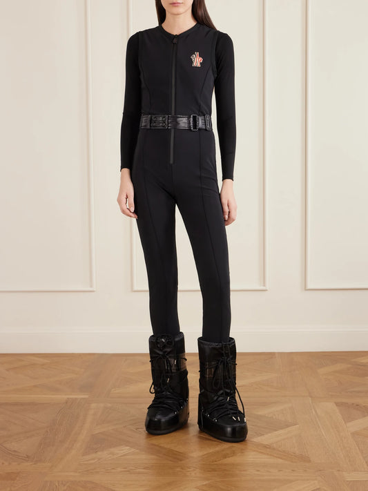 Image of Others. Product name - Shell-trimmed Belted Neoprene Ski Suit in Black colour by brand - Moncler Grenoble