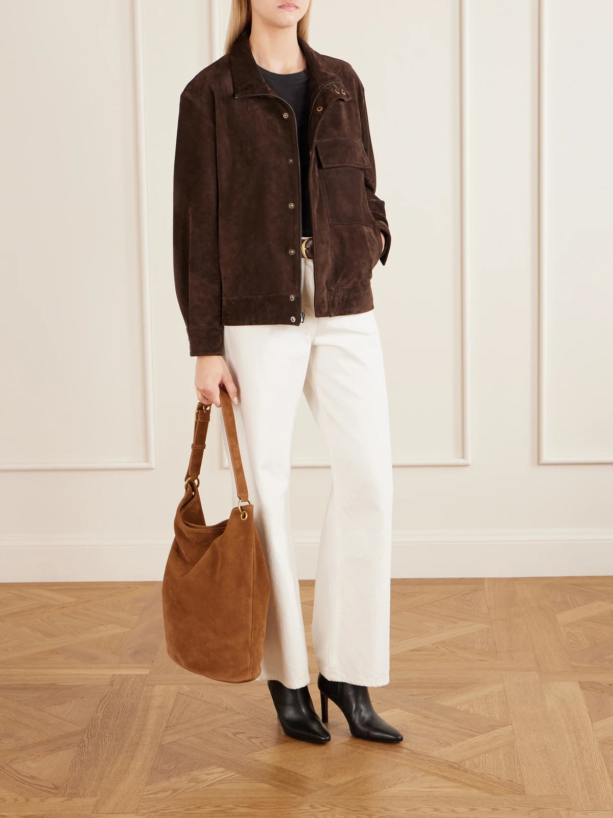Image of Bags. Product name - Cooper Suede Shoulder Bag in Multi colour by brand - Nili Lotan