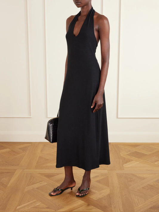 Image of Dresses. Product name - Lauren Stretch-knit Maxi Dress in Black colour by brand - LESET