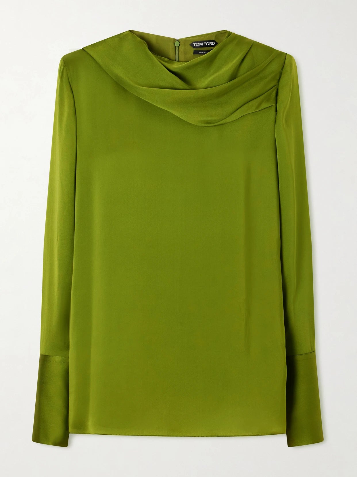 Image of a model wearing Tops. Product name - Draped Silk-georgette Blouse in Green colour by brand - TOM FORD