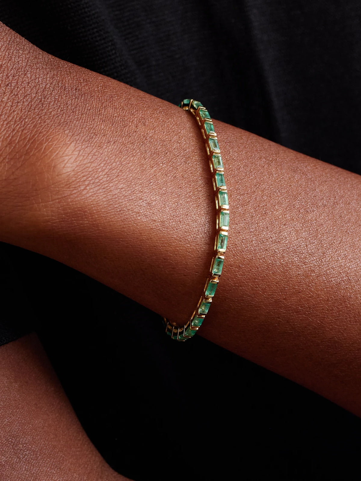 Image of Bracelets. Product name - 14-karat Gold Emerald Tennis Bracelet in Green colour by brand - KOLOURS JEWELRY
