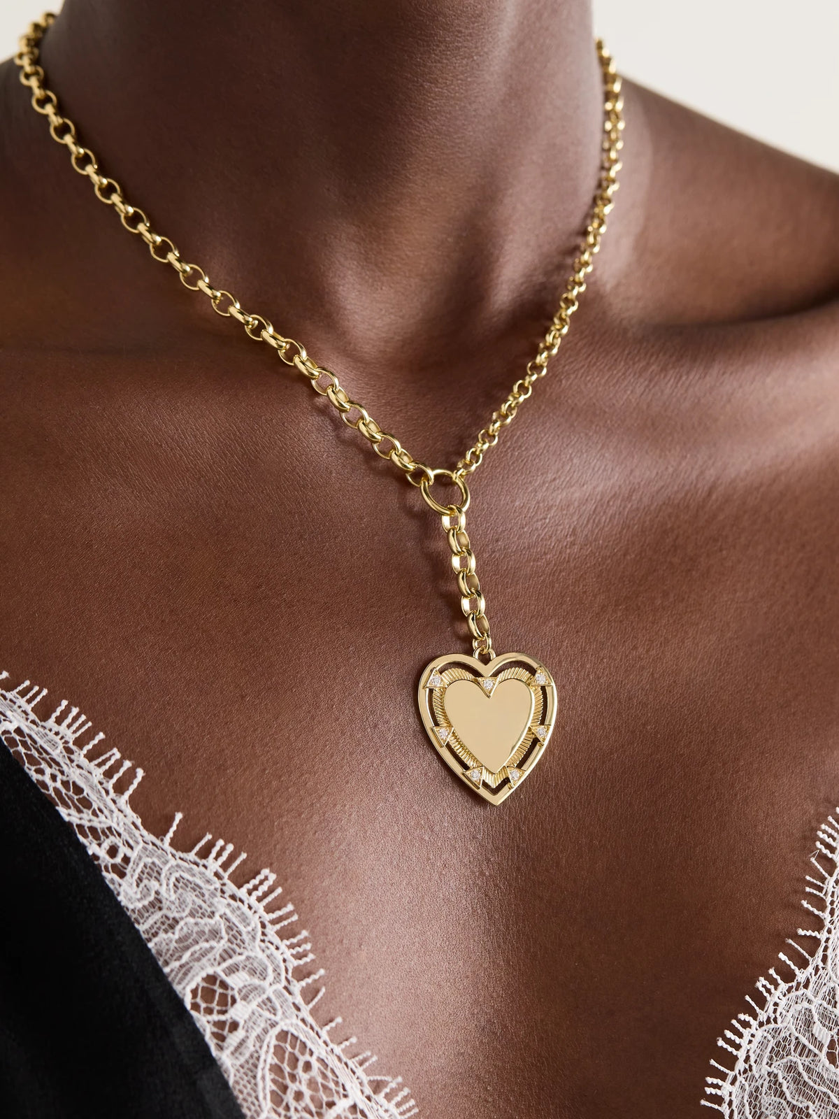 Image of Necklaces. Product name - Heart Token Love 18-karat Gold Diamond Necklace in Multi colour by brand - FoundRae