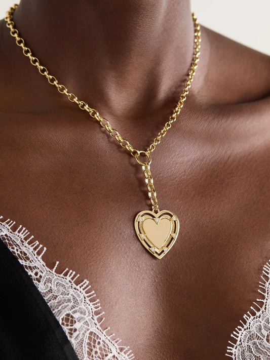 Image of Necklaces. Product name - Heart Token Love 18-karat Gold Diamond Necklace in Multi colour by brand - FoundRae