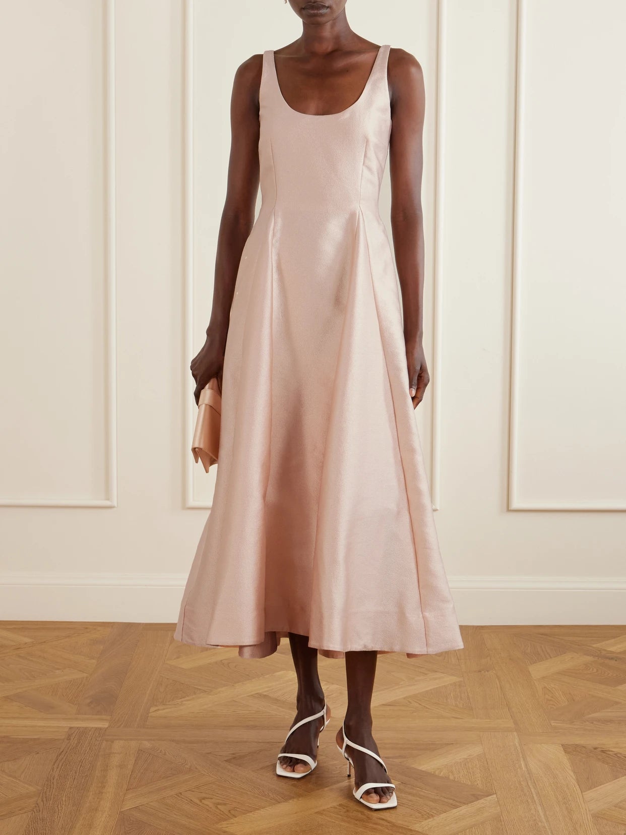 Image of Dresses. Product name - Charles Paneled Pebble-crepe Midi Dress in Pink colour by brand - BERNADETTE