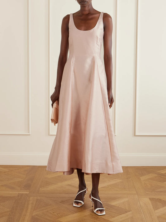 Image of Dresses. Product name - Charles Paneled Pebble-crepe Midi Dress in Pink colour by brand - BERNADETTE