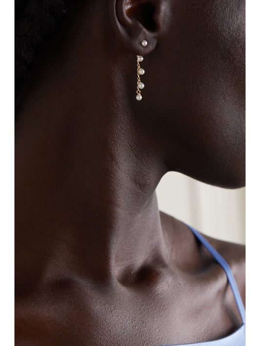 Image of Earrings. Product name - Two Way 14-karat Gold Pearl Earrings in Multi colour by brand - Mizuki