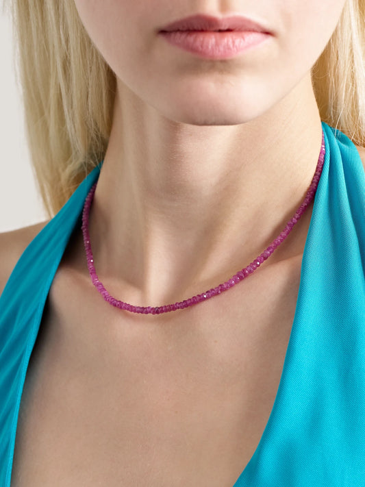 Image of Necklaces. Product name - Gold Sapphire Necklace in Pink colour by brand - JIA JIA