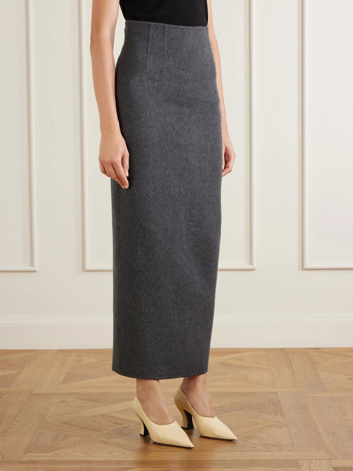 KHAITE Loxley Darted Wool, Silk And Cashmere-blend Felt Midi Skirt
