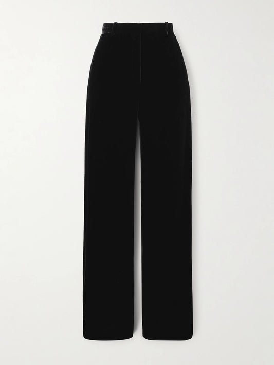 Image of Sleepwear & Loungewear. Product name - Goldie Velvet Wide-leg Pants in Black colour by brand - Loro Piana
