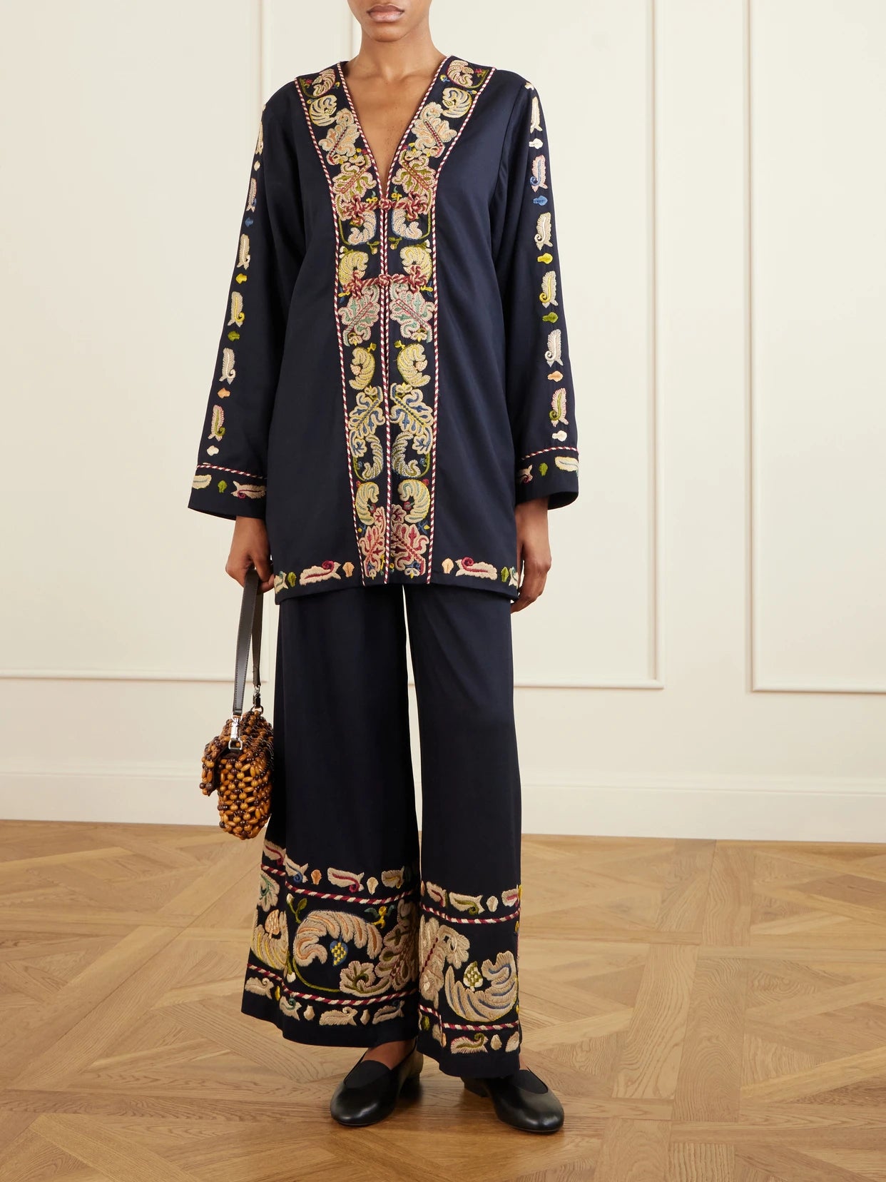 Image of Coats & Jackets. Product name - Feather Runner Embroidered Cotton-blend Twill Jacket in Black colour by brand - BODE