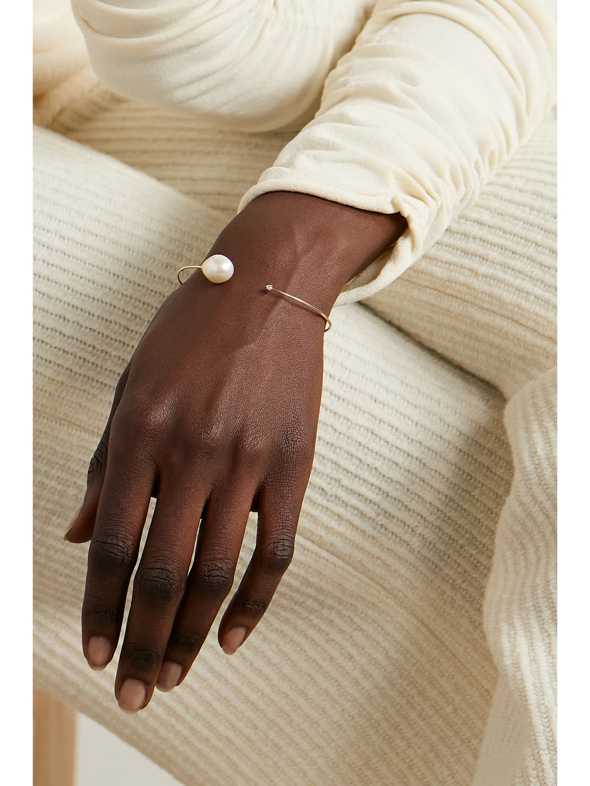 Image of Bracelets. Product name - 14-karat Gold, Pearl And Diamond Cuff in Multi colour by brand - Mizuki