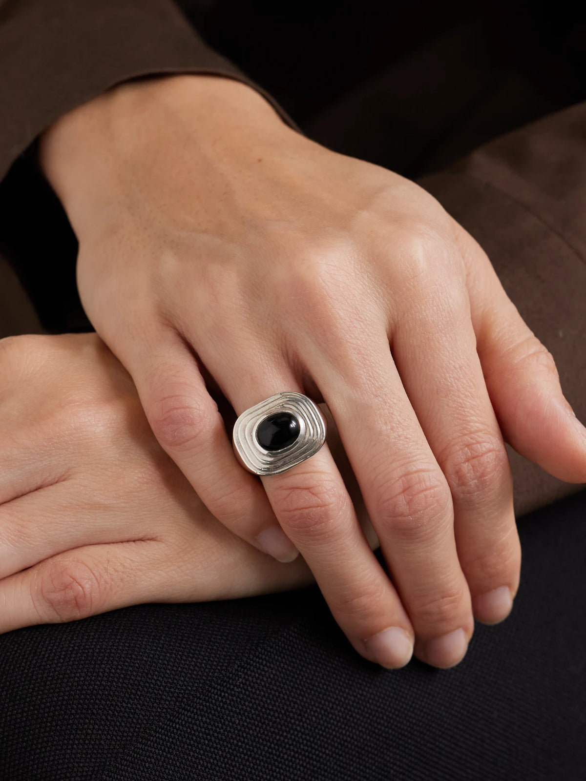 Image of Rings. Product name - The Deco Silver Onyx Ring in Multi colour by brand - Le Sundial