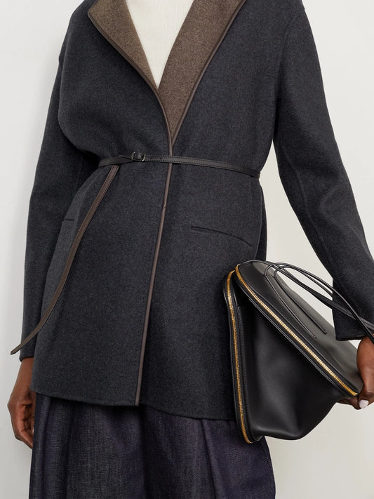 Jimi Reversible Belted Leather-trimmed Cashmere-blend Jacket