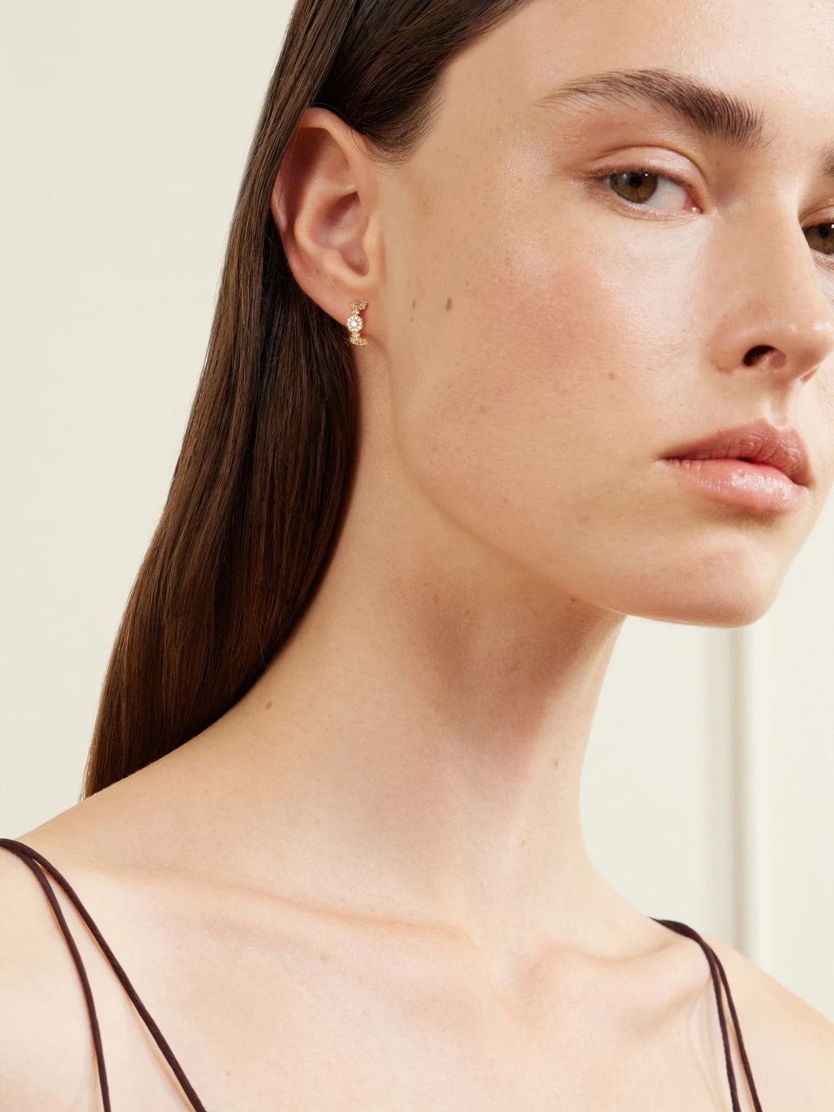 Image of Earrings. Product name - Triolette 18-karat Gold Diamond Hoop Earrings in Multi colour by brand - David Morris