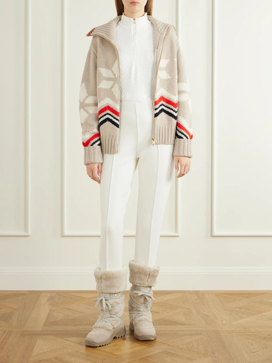 Image of a model wearing Tops. Product name - Claya Chevron Stretch-knit Base Layer in Off-white colour by brand - BOGNER