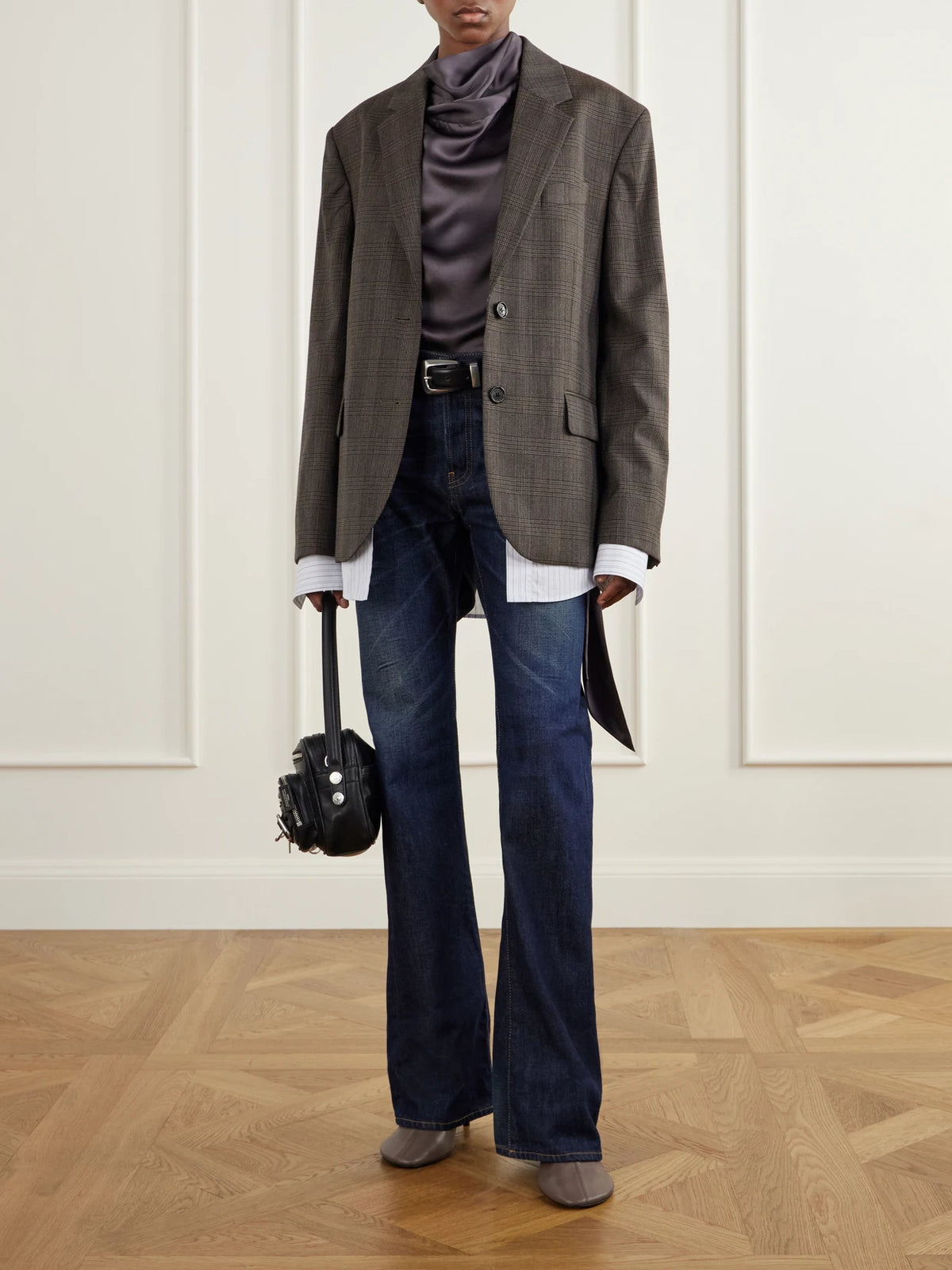 Image of Coats & Jackets. Product name - Layered Checked Wool-blend Blazer in Brown colour by brand - Acne Studios