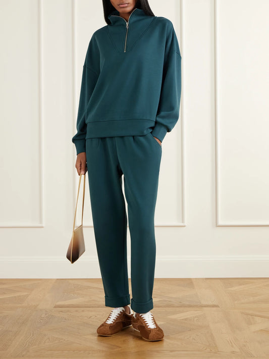 Image of Sleepwear & Loungewear. Product name - The Rolled Cuff Doublesoft Tapered Sweatpants in Teal colour by brand - Varley