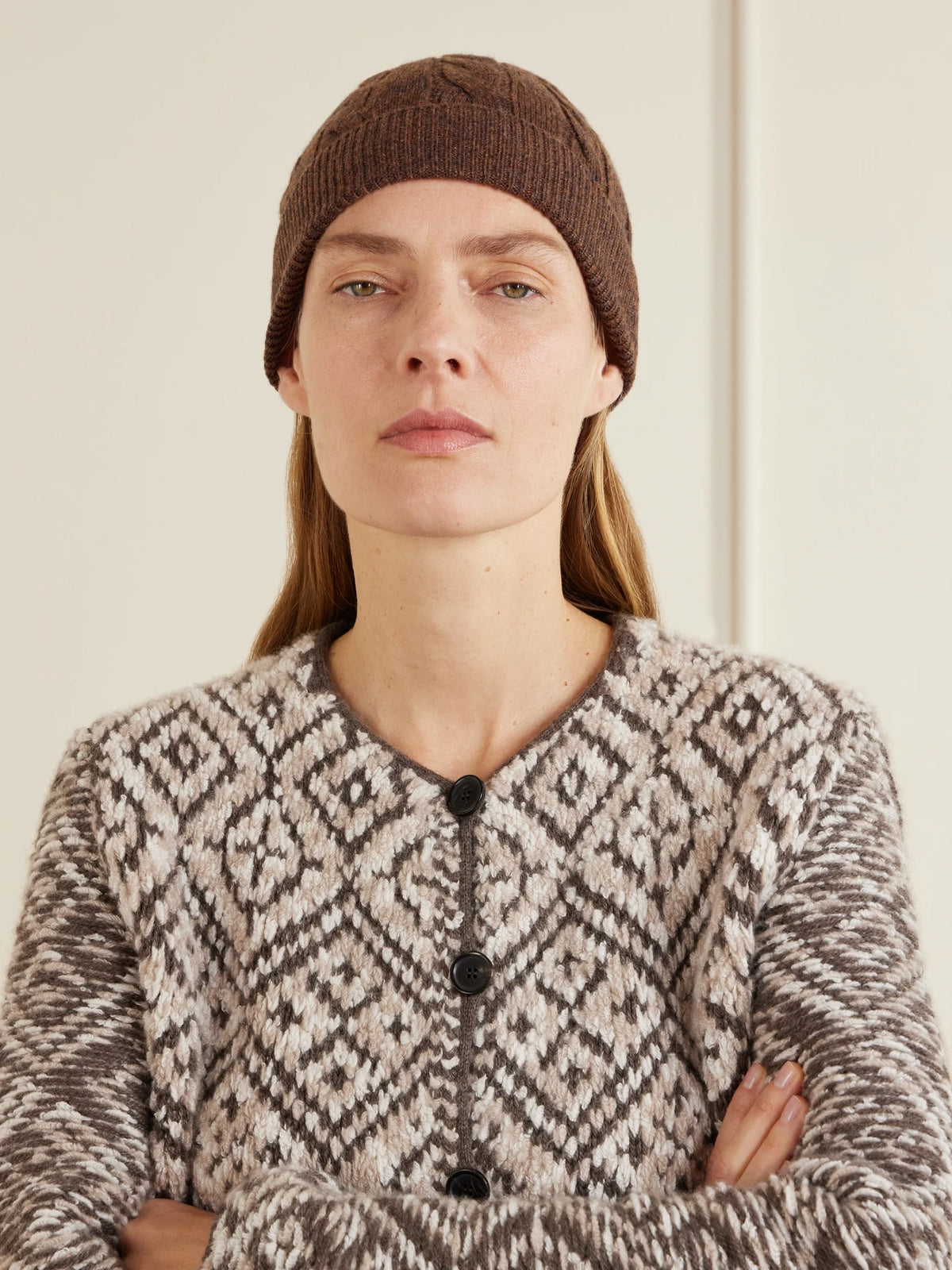 Image of Hats. Product name - Cedar Cable-knit Cashmere Beanie in Brown colour by brand - Loro Piana