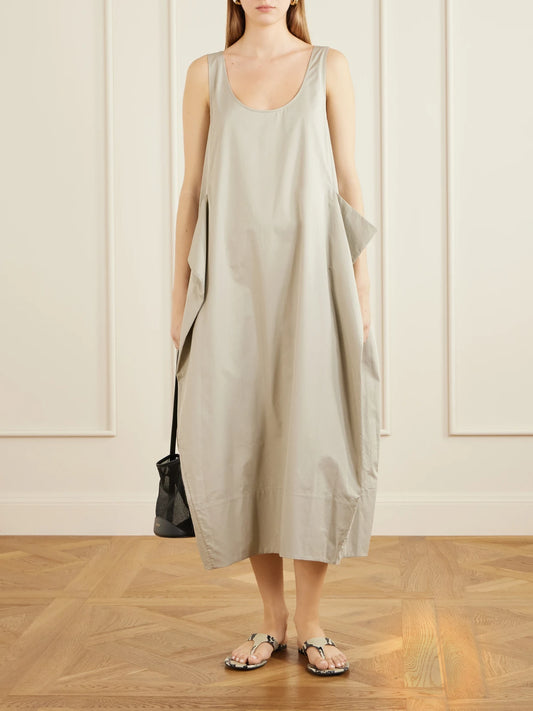 Image of Dresses. Product name - Cotton-poplin Midi Dress in Beige colour by brand - Tibi