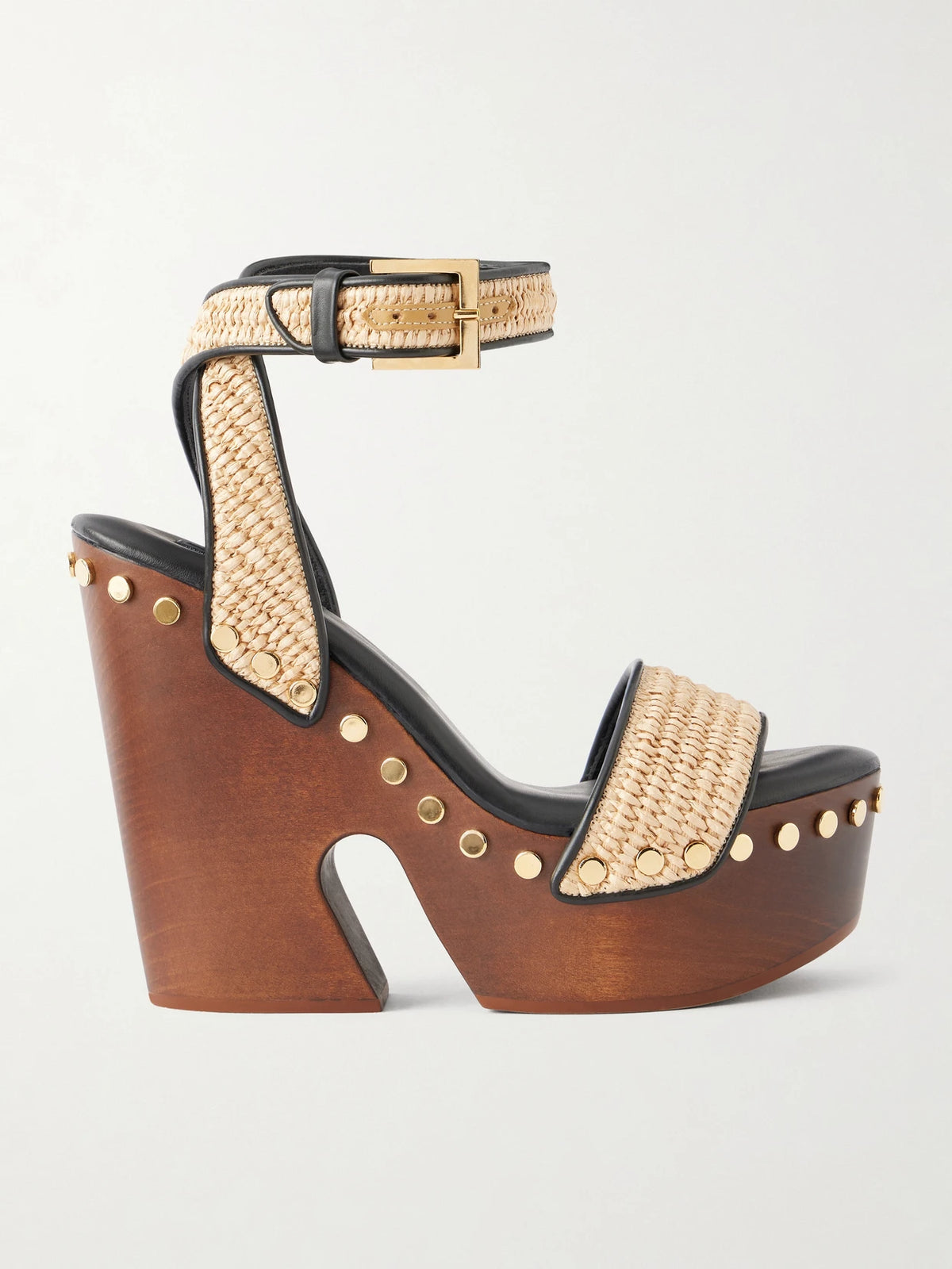 Studded Raffia Wedge Sandals