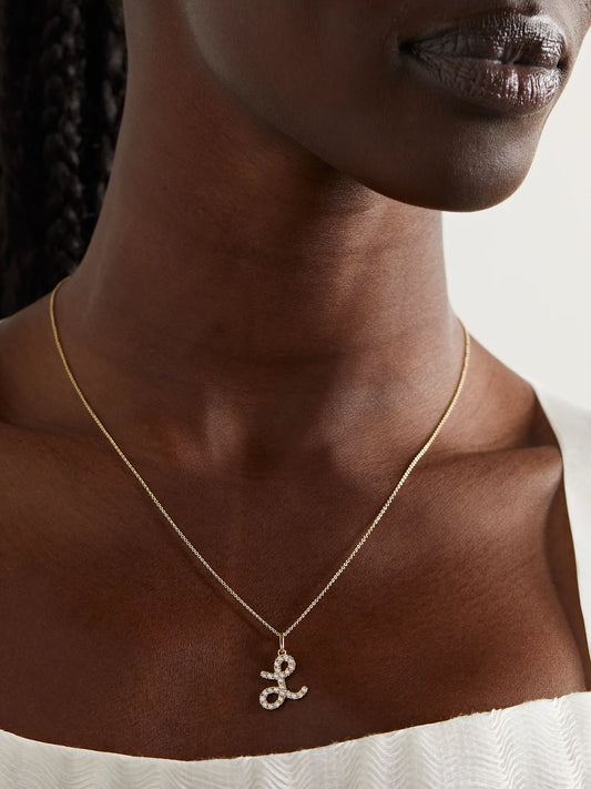Image of Necklaces. Product name - Initial 14-karat Gold Diamond Necklace in A colour by brand - Sydney Evan