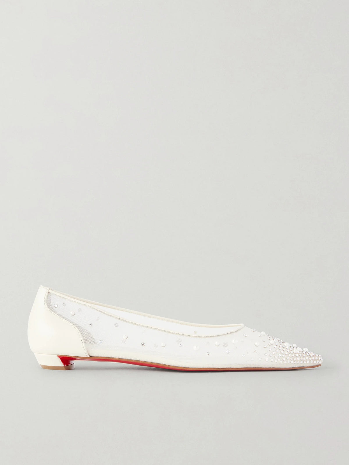 Miss Z Degrastrassina Leather-trimmed Embellished Mesh Point-toe Flats