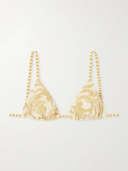 Image of Swimwear. Product name - Voyage Hamac Printed Triangle Bikini Top in Yellow colour by brand - Eres