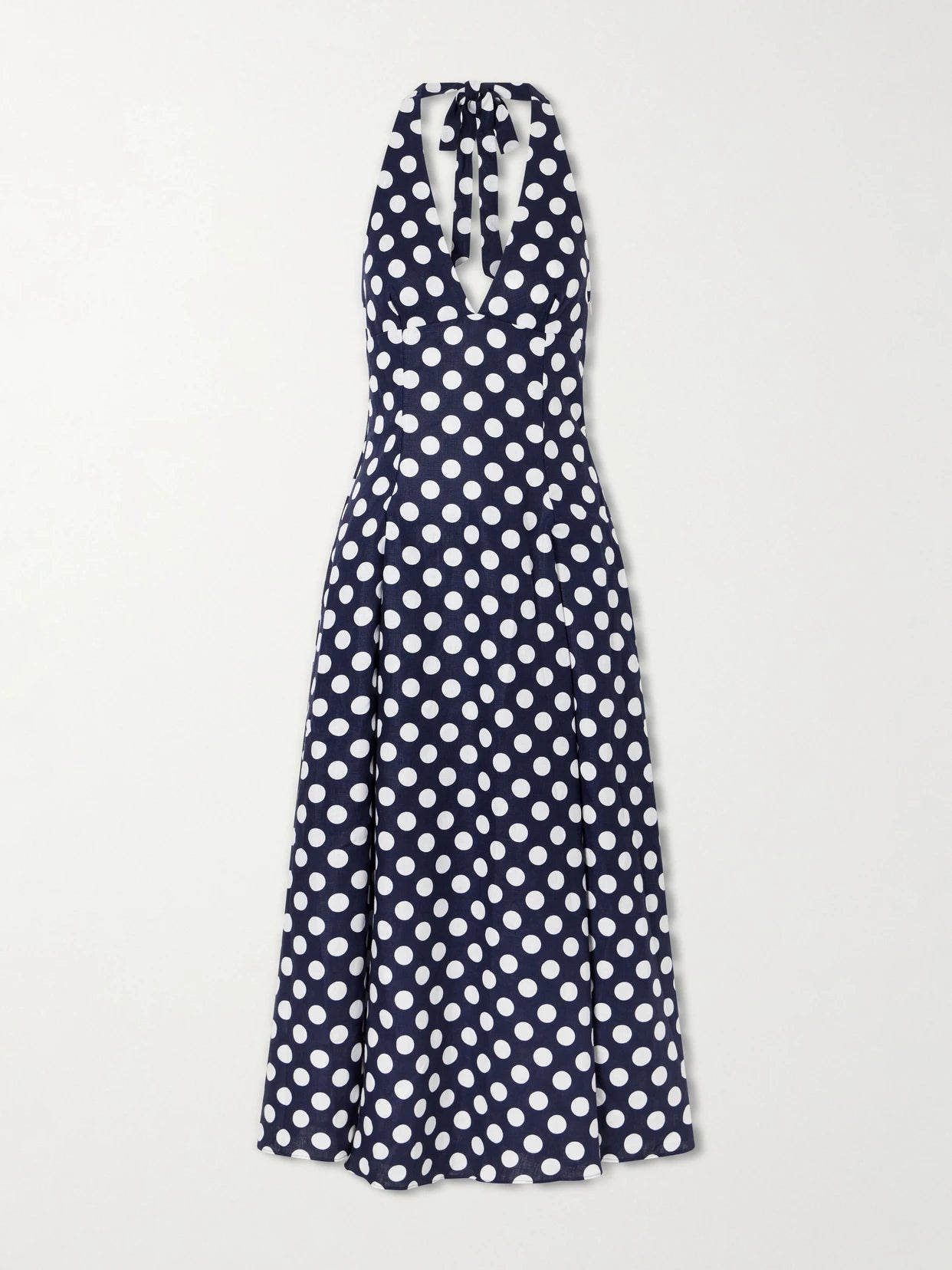 Murano Polka-dot Linen Halterneck Midi Dress