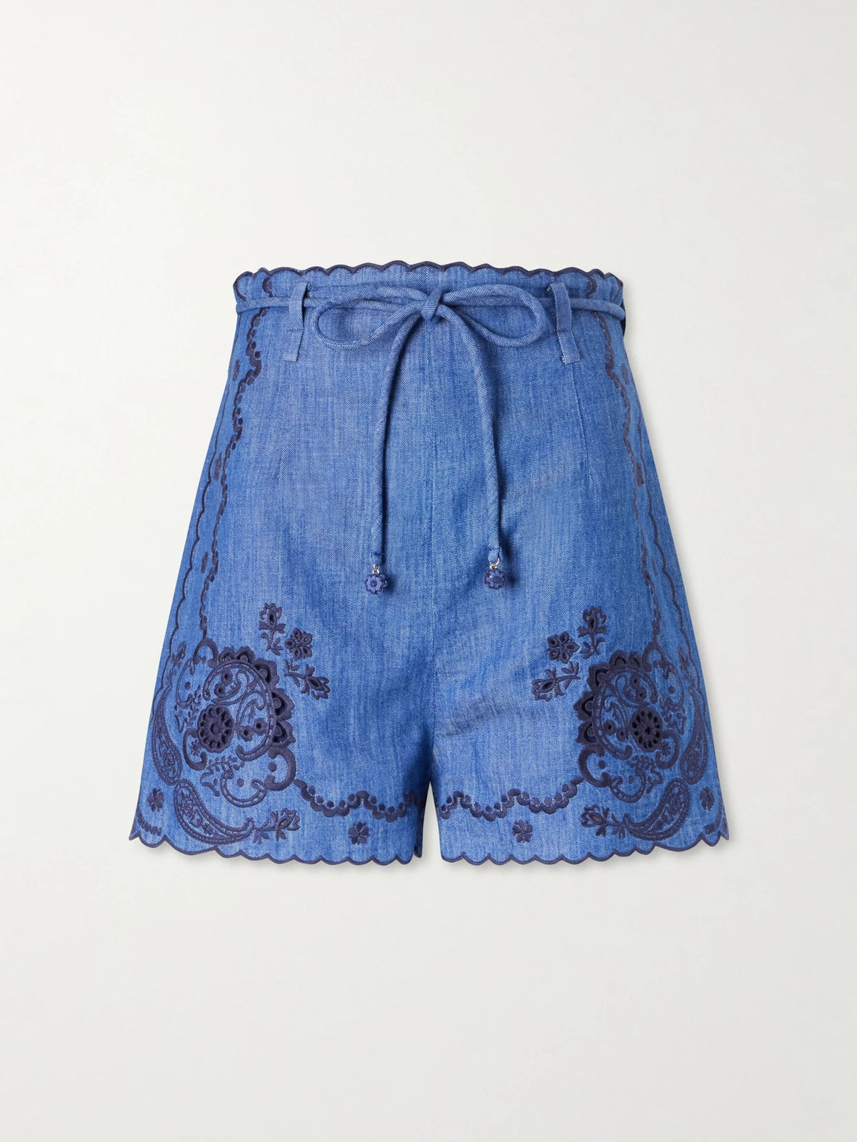 Aster Scalloped Embroidered Denim Shorts