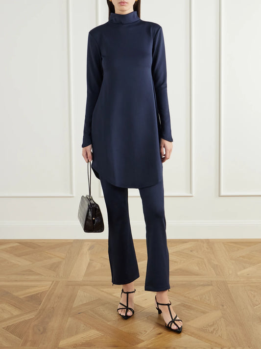 Image of Dresses. Product name - Morgan Mock-neck Pyratex Stretch-jersey Mini Dress in Navy colour by brand - THE PARK