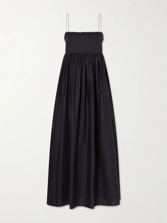 Image of Dresses. Product name - Empire Ruffled Cotton-poplin Midi Dress in Black colour by brand - Matteau