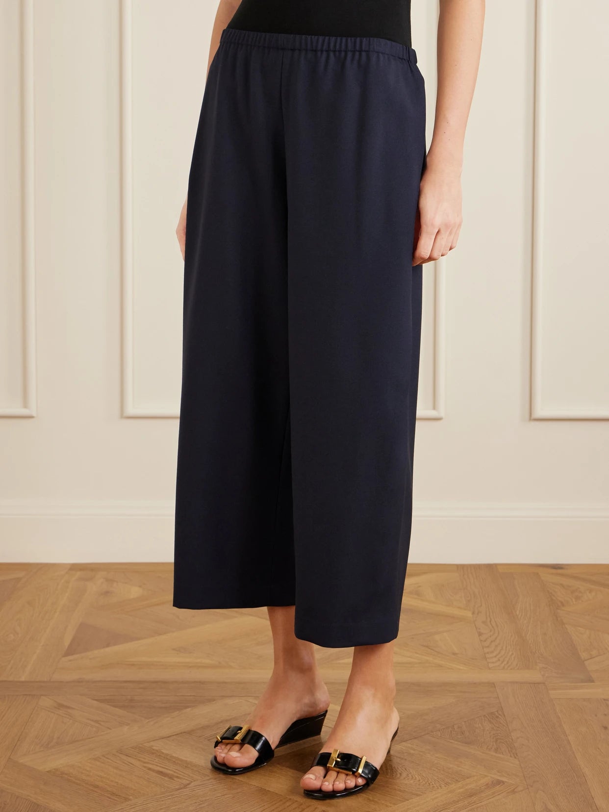Roma Wool High-waist Wide-leg Pants