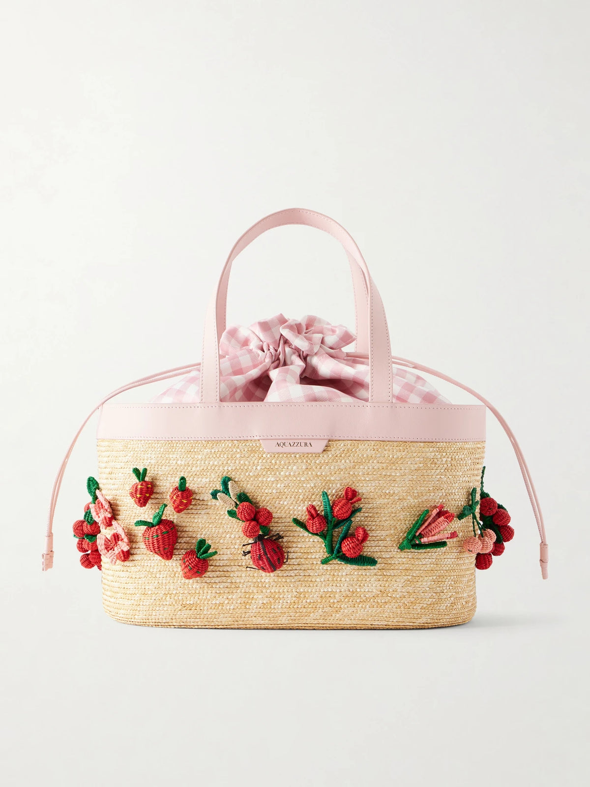 Botanica Floral-embellished Leather-trimmed Raffia Tote