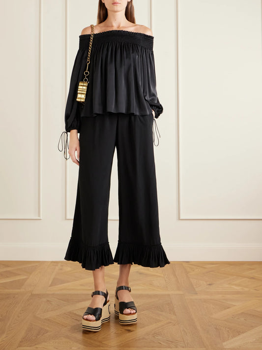 Image of Heels. Product name - Logo-embroidered Leather Platform Sandals in Black colour by brand - Chloé