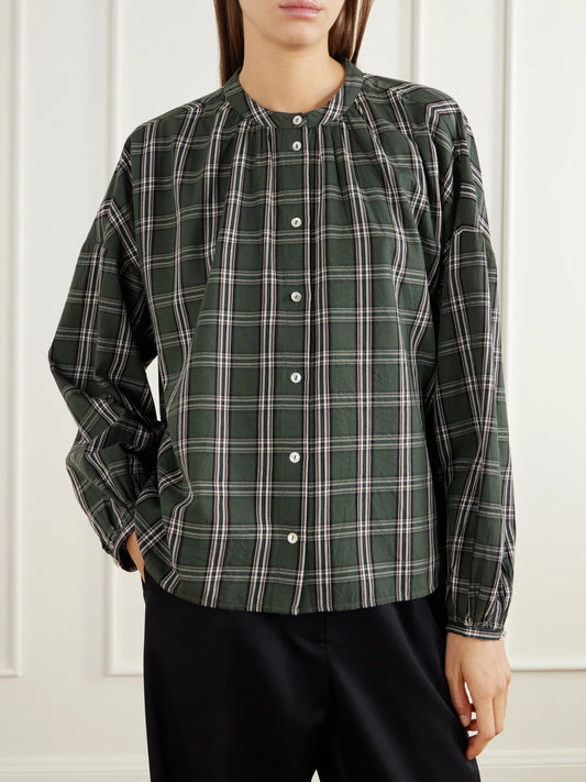 SKALL Cilla Gathered Checked Organic Cotton-poplin Blouse