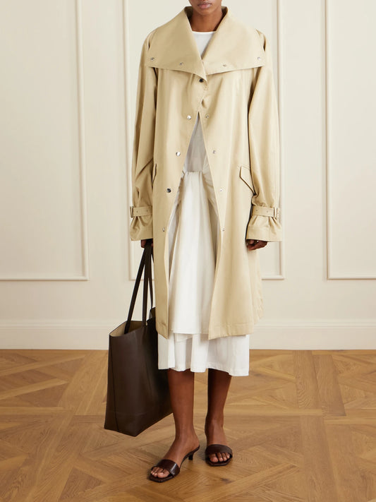 Image of Coats & Jackets. Product name - Oversized Cotton Trench Coat in Beige colour by brand - TOTEME