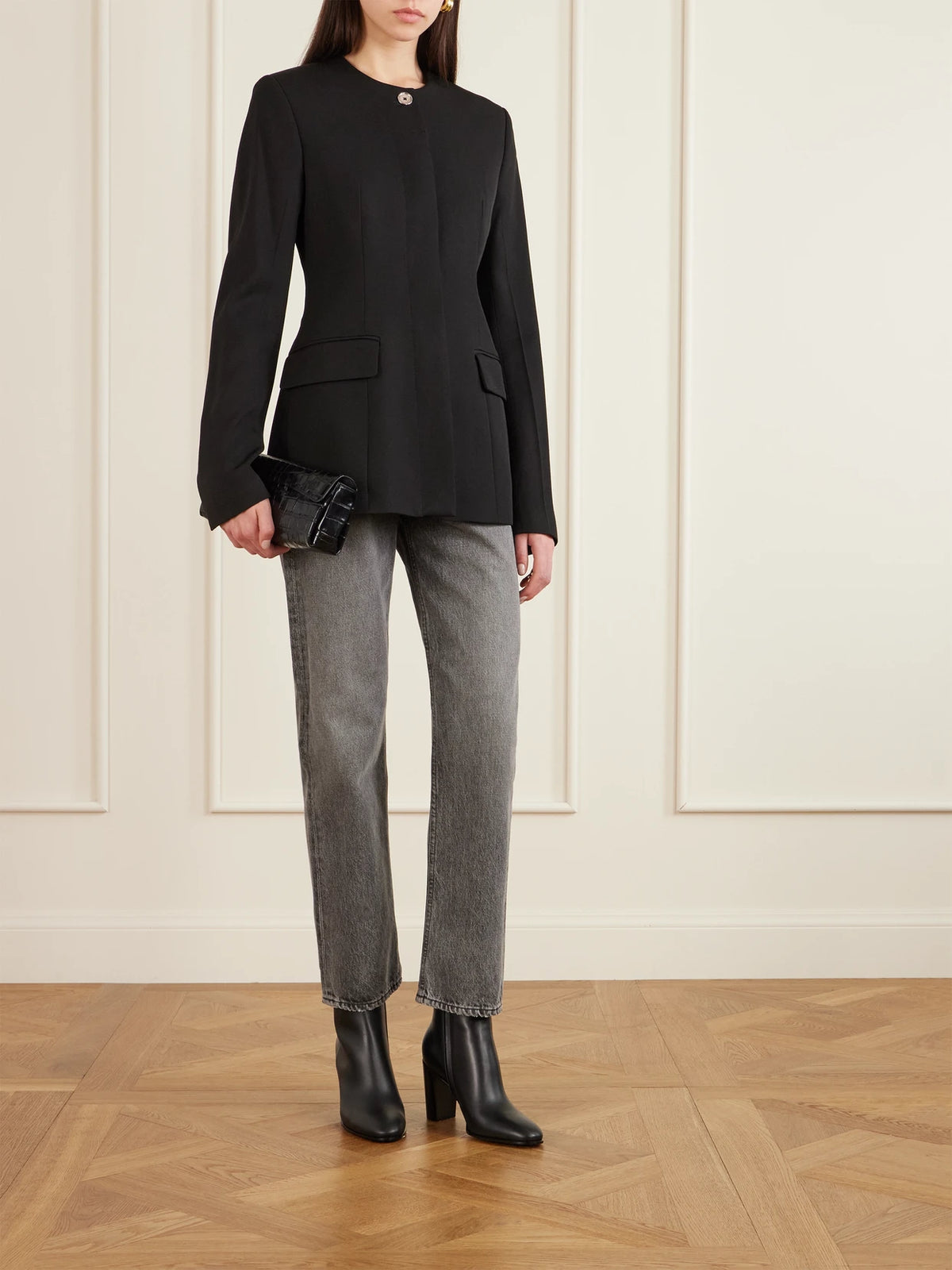 Image of Boots. Product name - Vitello Glove 85 Leather Ankle Boots in Black colour by brand - Gianvito Rossi