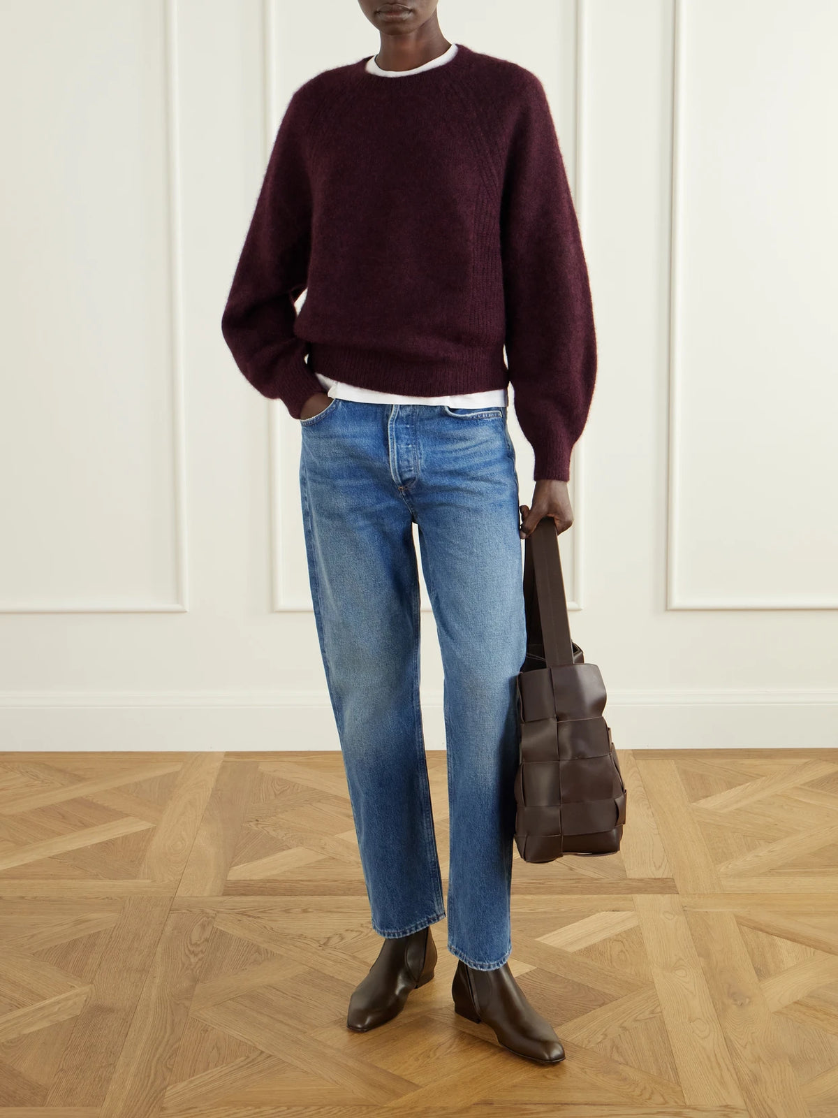 Image of a model wearing Outerwear. Product name - Cashmere And Silk-blend Sweater in Multi colour by brand - Allude