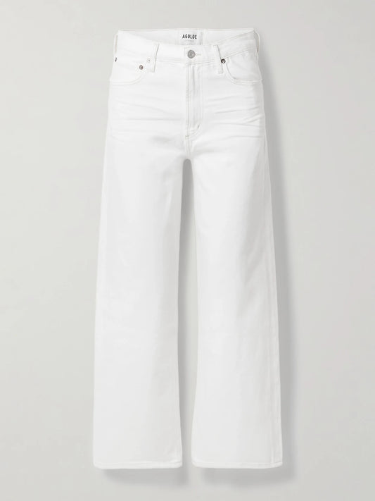 Image of Jeans. Product name - Ren High-rise Wide-leg Jeans in White colour by brand - AGOLDE